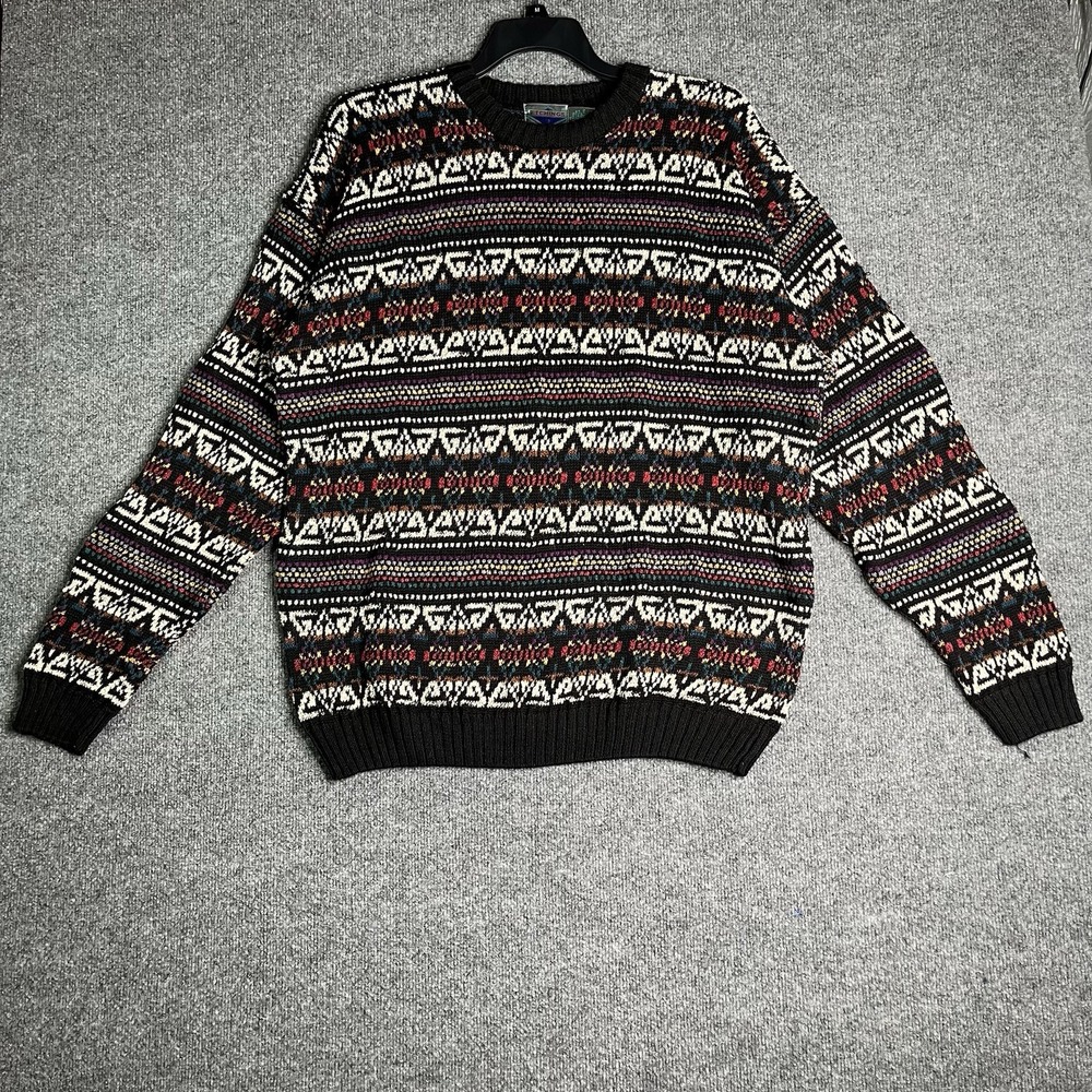 Vintage Etchings Sweater Mens XL Abstract Pullover Colorful Ramie Cotton‎ Blend